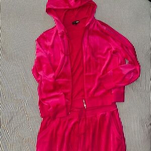 Hot Pink Velvet Track Suit (size 16)